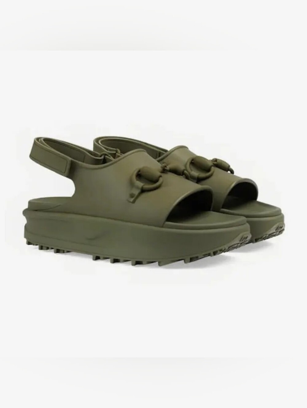 GUCCI Sandals Rubber Horsebit Flatform Rubber Sandals MENS Green